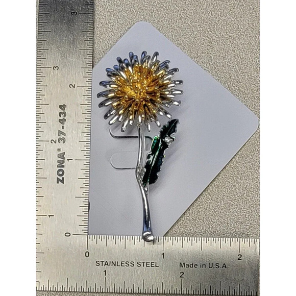 Enameled Sunflower Brooch Pin with Rhinestone – Bright, Cheerful Floral Accent - Picture 2 of 2